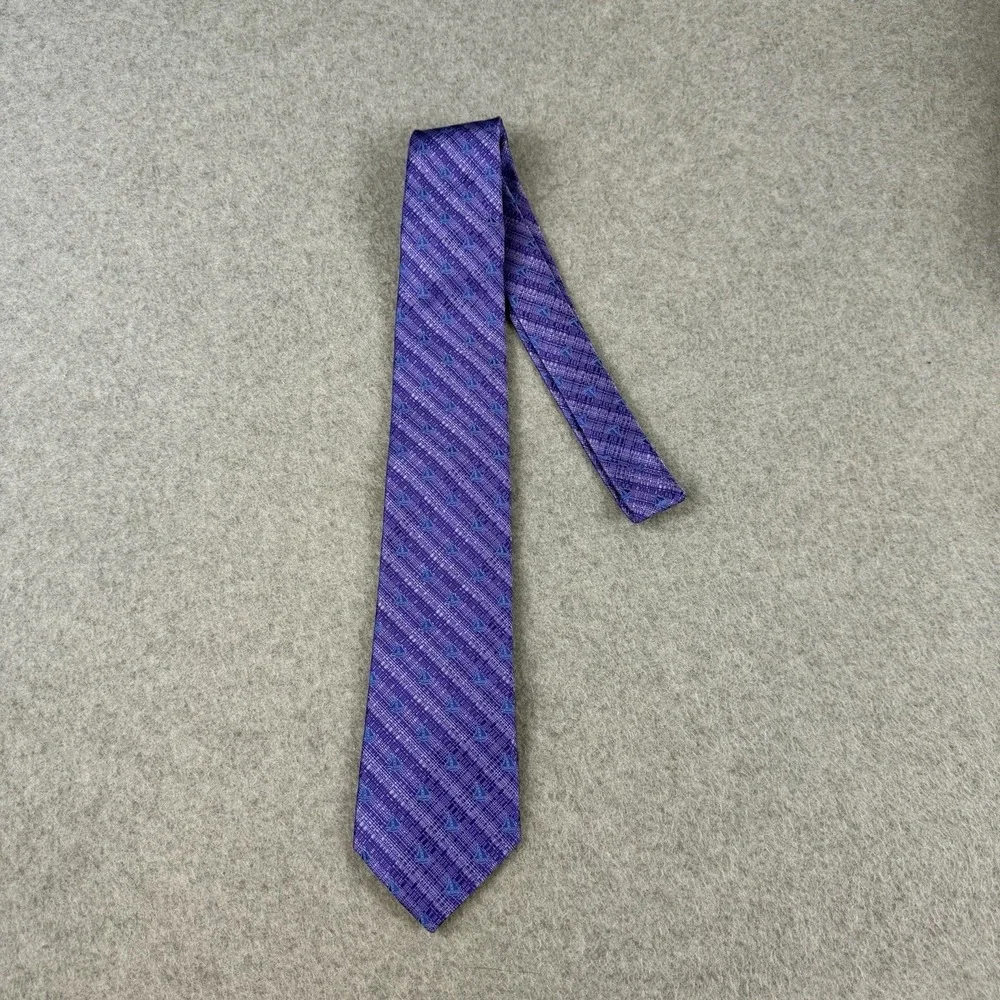 Vintage Jan Leslie Italy Silk Tie Purple Blue Sailboat Nautical Necktie 58x3.25